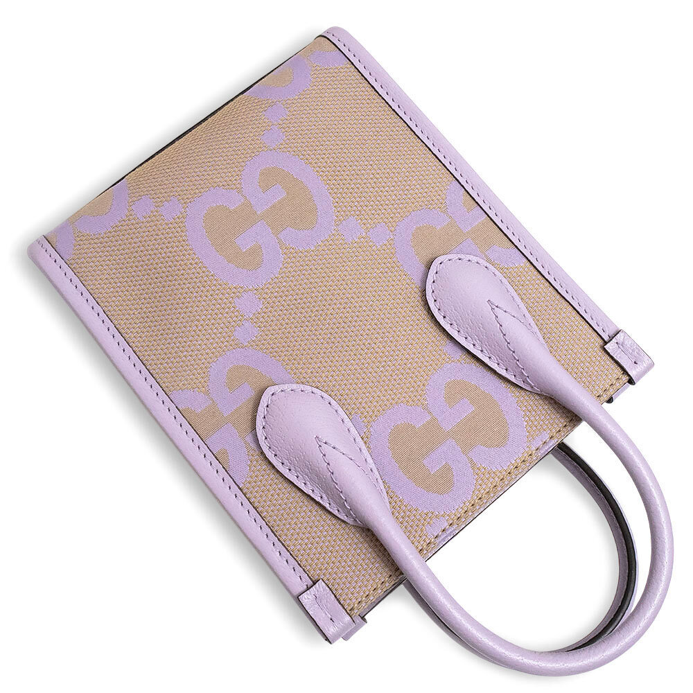 Gucci Tote Shoulder Handbag Crossbody Jumbo GG Canvas Leather Purple Beige - Picture 6 of 10